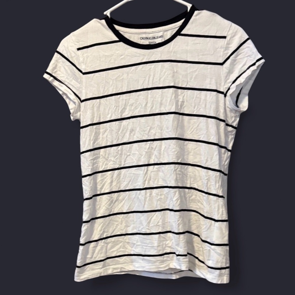 Calvin Klein Jeans White Tee with Black Stripes
